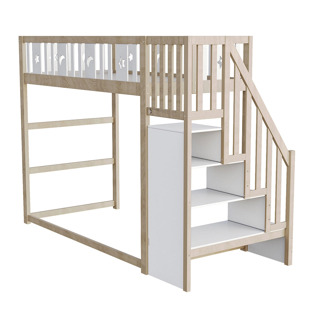 Letto a soppalco bambini - Xylo - 90x200 cm stelle lune legno
