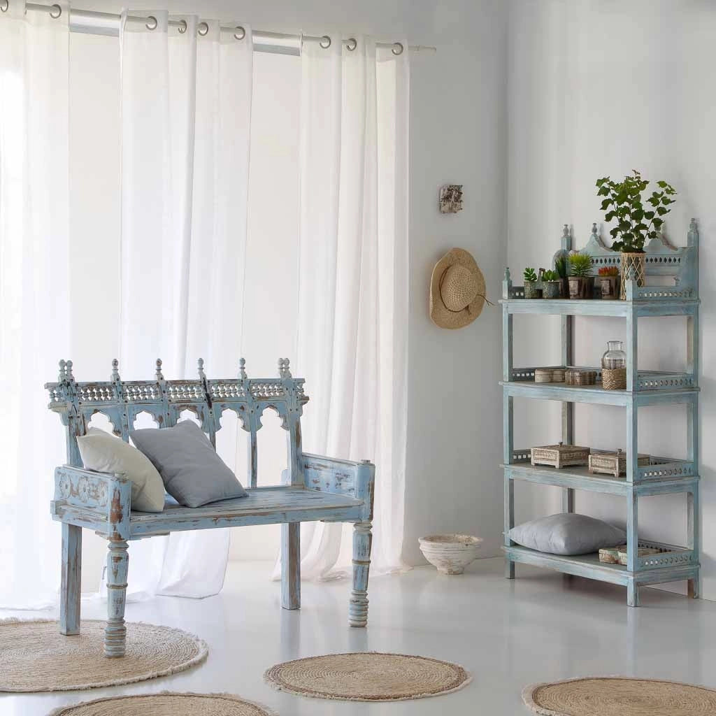 Scaffale in legno intagliato blu 90x40x166 cm