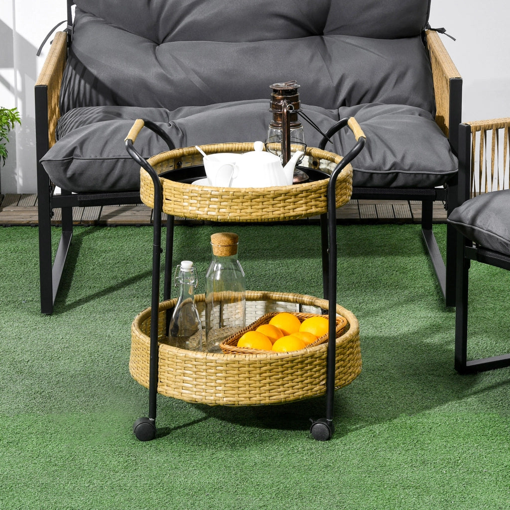 Carrello da bar per esterno ¨C zephmum ¨C 2 ripiani, polyrattan, metallo, giallo, ¦µ50x66 cm