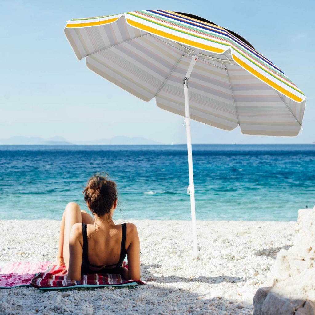 Ombrellone da esterno portatile con inclinazione a pulsante protezione solare, Ombrellone da spiaggia da 200 cm Colorato-Ombrelloni