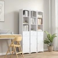 Mobiletto a Colonna Bagno Salvaspazio in MDF Bianco, Armadietto Bagno Multifunzione per Camera con 3 Ripiani 34x24x170cm