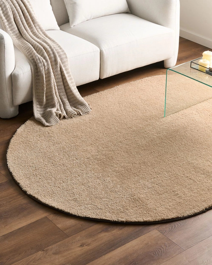 Tappeto Shaggy beige 160 x 230 cm, tappeto ovale moderno a pelo lungo, tuftato a macchina