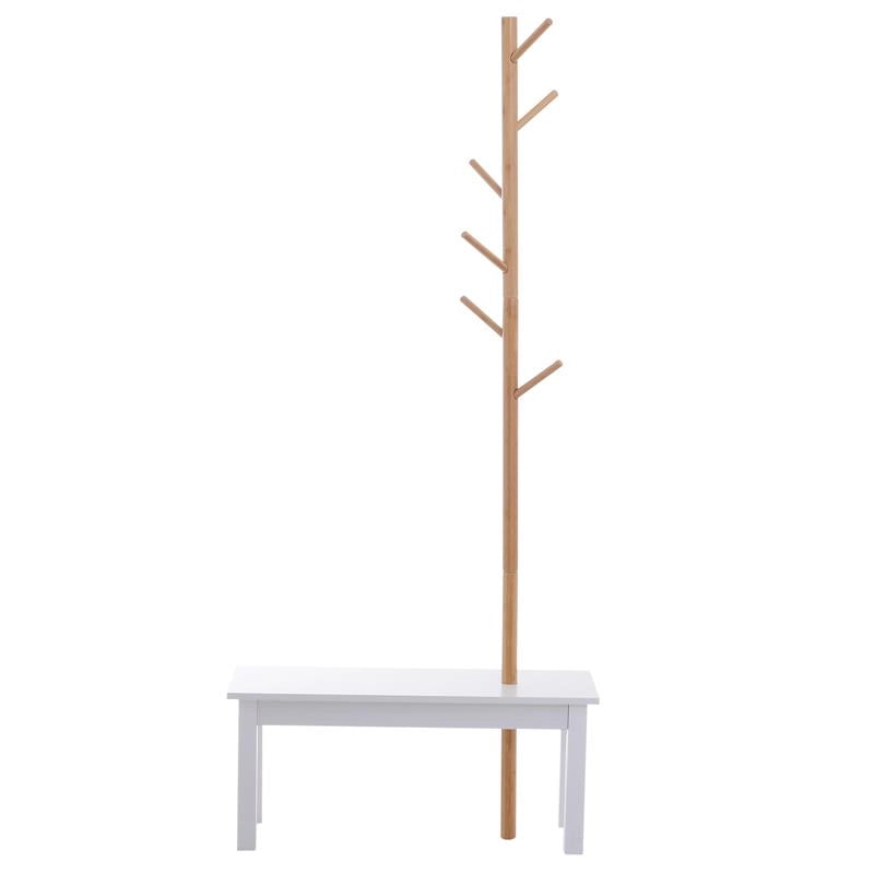 PANCA CON APPENDIABITI IN BAMBÙ 80 X 30 X 180 CM COLORE BIANCO E LEGNO