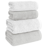 Asciugamani Bagno 100% Spugna Puro Cotone 500 Gr 4 Pezzi 2 Salvietta Viso 2 Asciugamano Ospite Mani Qualità Certificato Oeko-Tex Salviette Super Morbide Bicolore Bianco/GrigioPerla