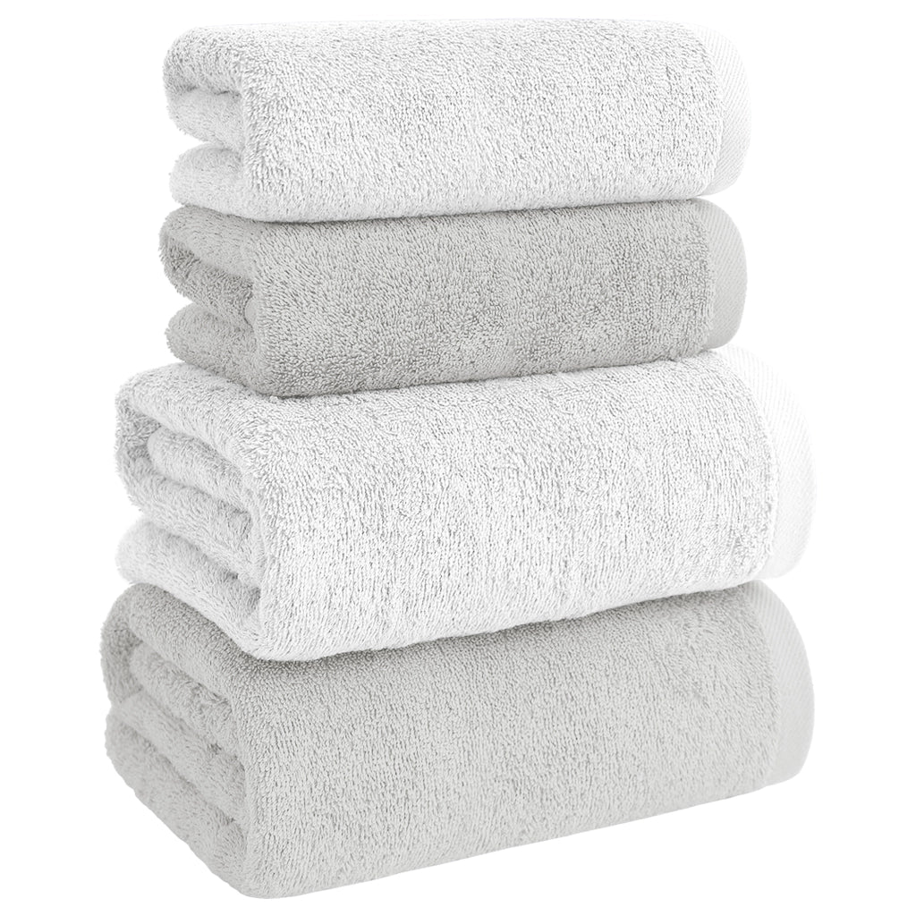 Asciugamani Bagno 100% Spugna Puro Cotone 500 Gr 4 Pezzi 2 Salvietta Viso 2 Asciugamano Ospite Mani Qualità Certificato Oeko-Tex Salviette Super Morbide Bicolore Bianco/GrigioPerla