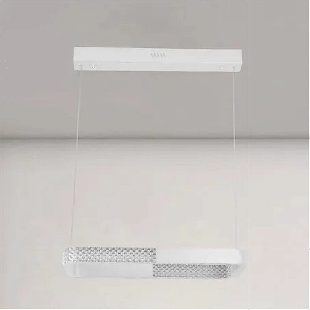 Trade Shop - Lampadario A Sospensione Led 28w Rettangolare Bianco Cristallo Con Telecomando 32064 -