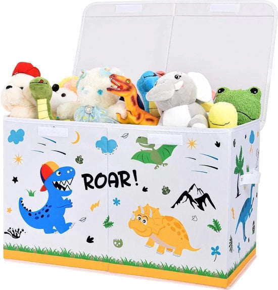 Cassa di archiviazione per bambini con coperchio, contenitore per giocattoli, 64 x 32 x 40 cm, giocattoli, abbigliamento, libri, archiviazione, cassa per giocattoli con maniglie, per bambini, camera da letto per bambini, scuola materna