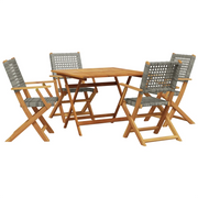Set Pranzo da Giardino 5pz | Set Salotto da Giardino Grigio Polyrattan e Legno Massello