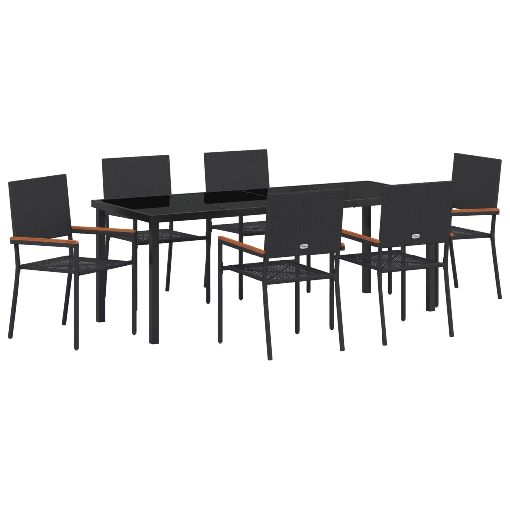 Set da Pranzo da Giardino in 7 Pezzi Nero in Polyrattan