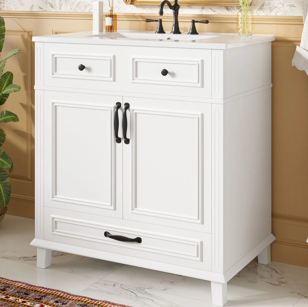 Mobile lavabo freestanding bianco MDF e ceramica 77x46x86 cm