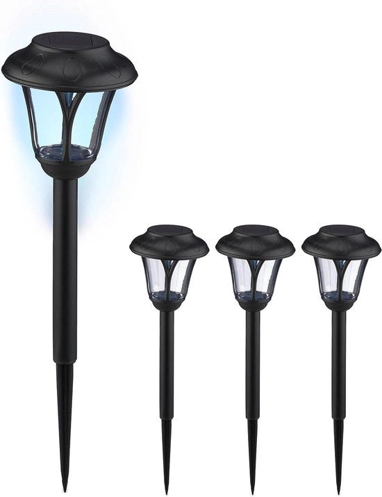 Set di lampade da giardino da 4 con base in terra 39 x 11 cm illuminazione a energia solare LED nero