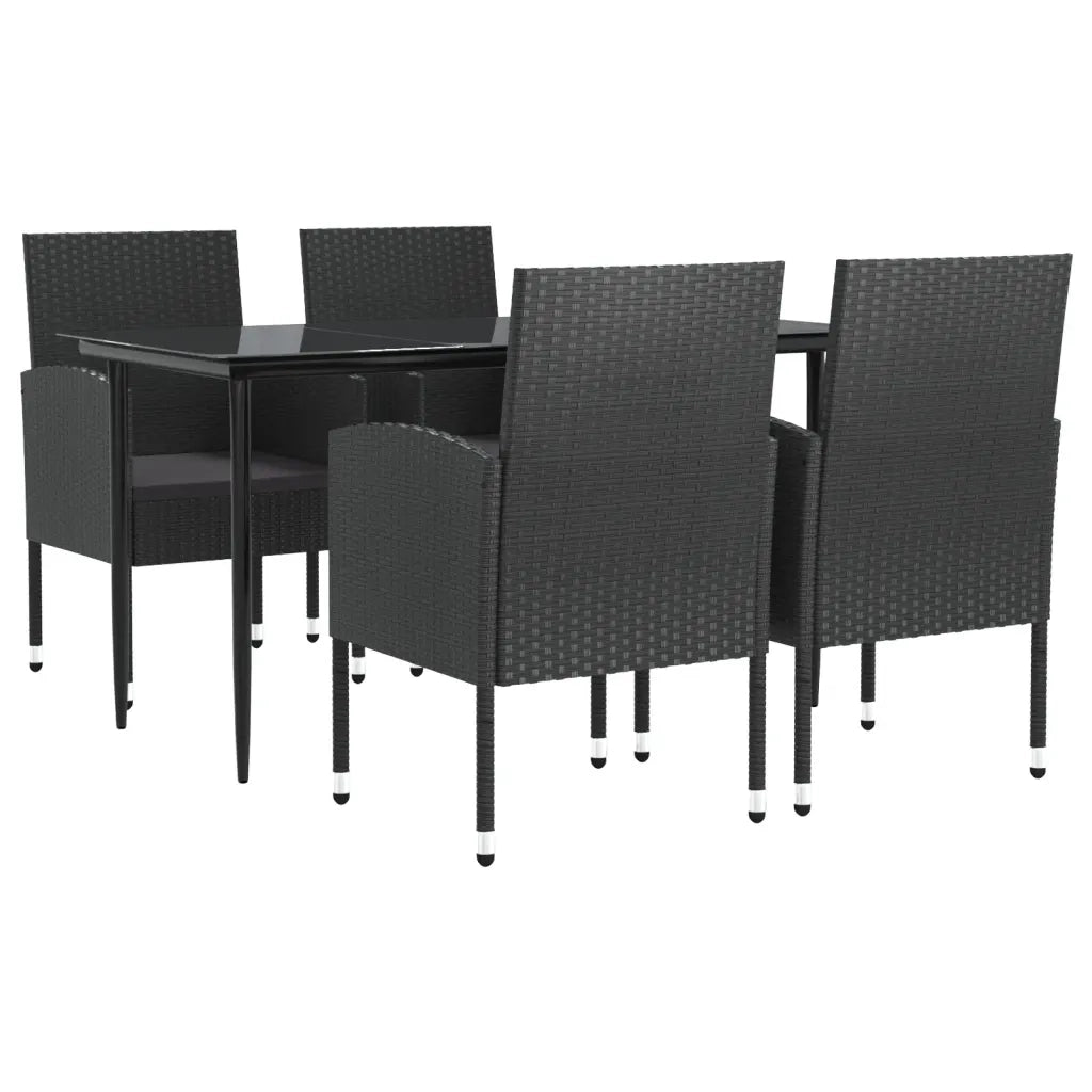 Set da Pranzo da Giardino 5 pz Nero in Polyrattan e Acciaio