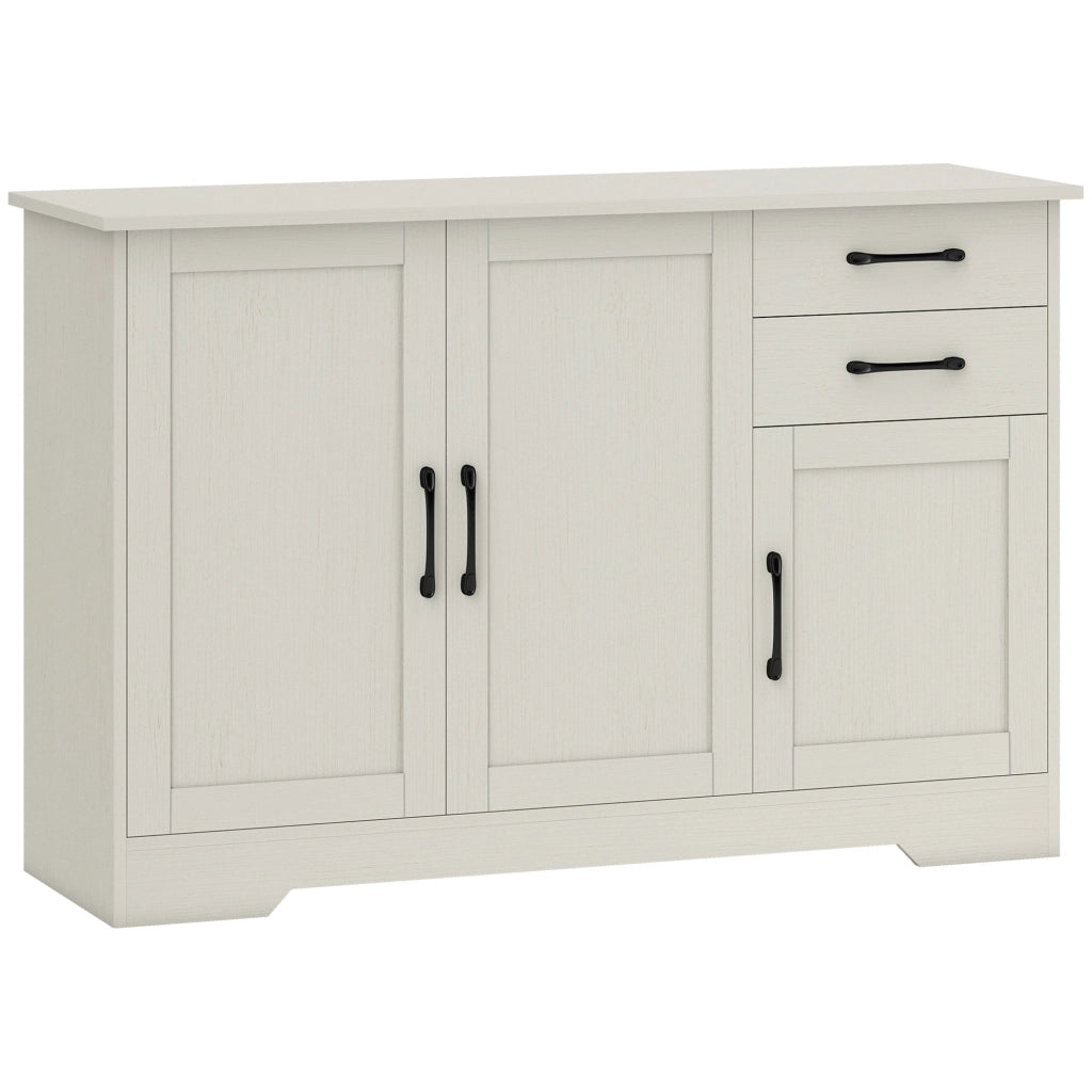 Mobile Cucina 120x38x79 cm con 2 Cassetti e 3 Armadietti Ripiani Regolabili in MDF Crema