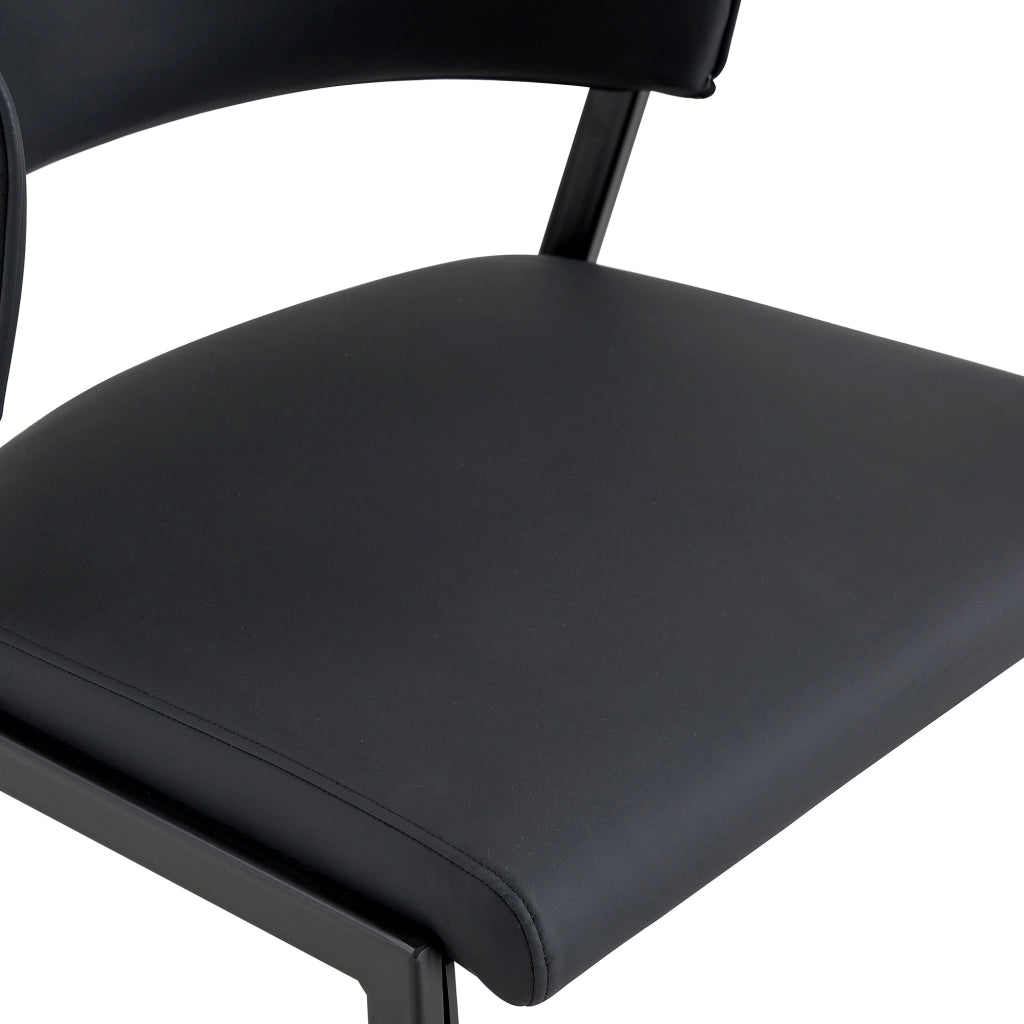 Sedia da pranzo moderna in PU nero con struttura in metallo e schienale ergonomico