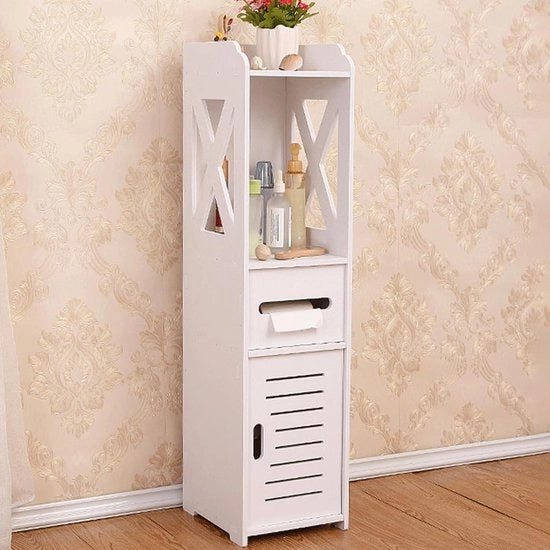 Cassa da bagno - Cassetto da bagno - Cassetto alto e stretto - Supporto per rotoli WC - 80 x 20 x 18 cm.
