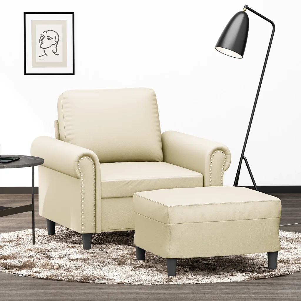 Poltrona | Sedia Relax con Poggiapiedi Crema 60 cm in Similpelle