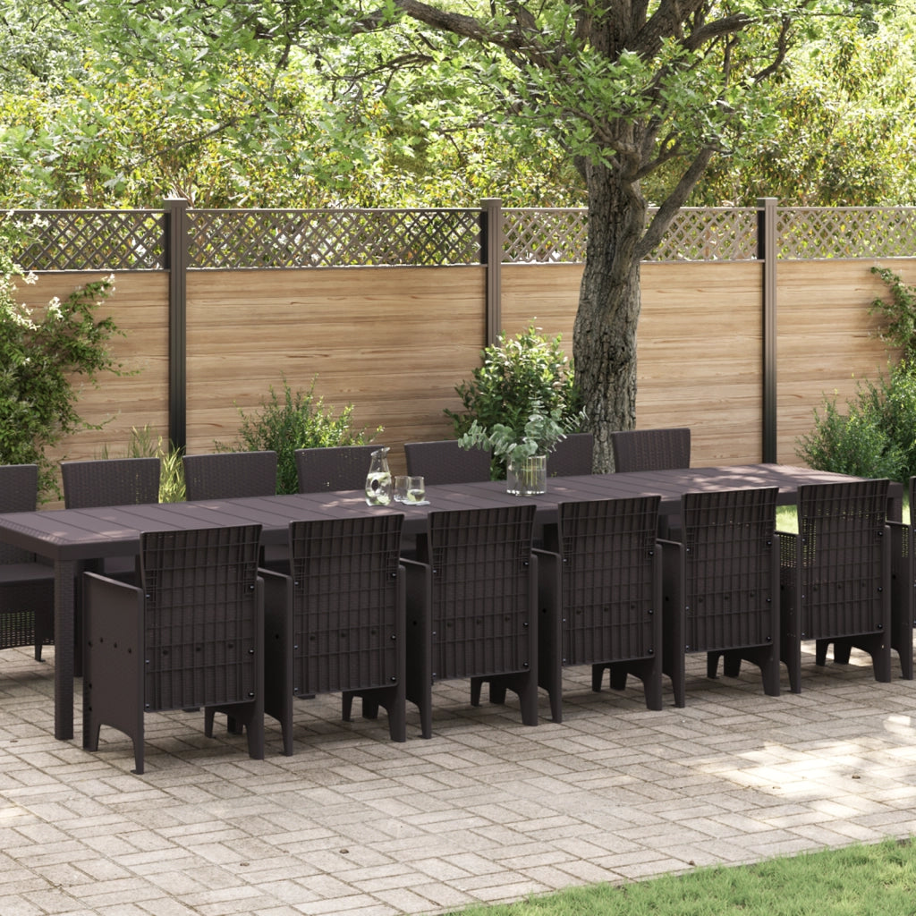 Set da Pranzo da Giardino 15 Pezzi in Polyrattan Marrone di