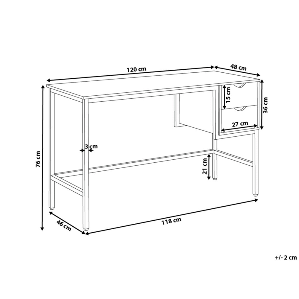 Scrivania da Ufficio Legno Scuro e Nera 120 x 48 cm 2 Cassetti Industrial