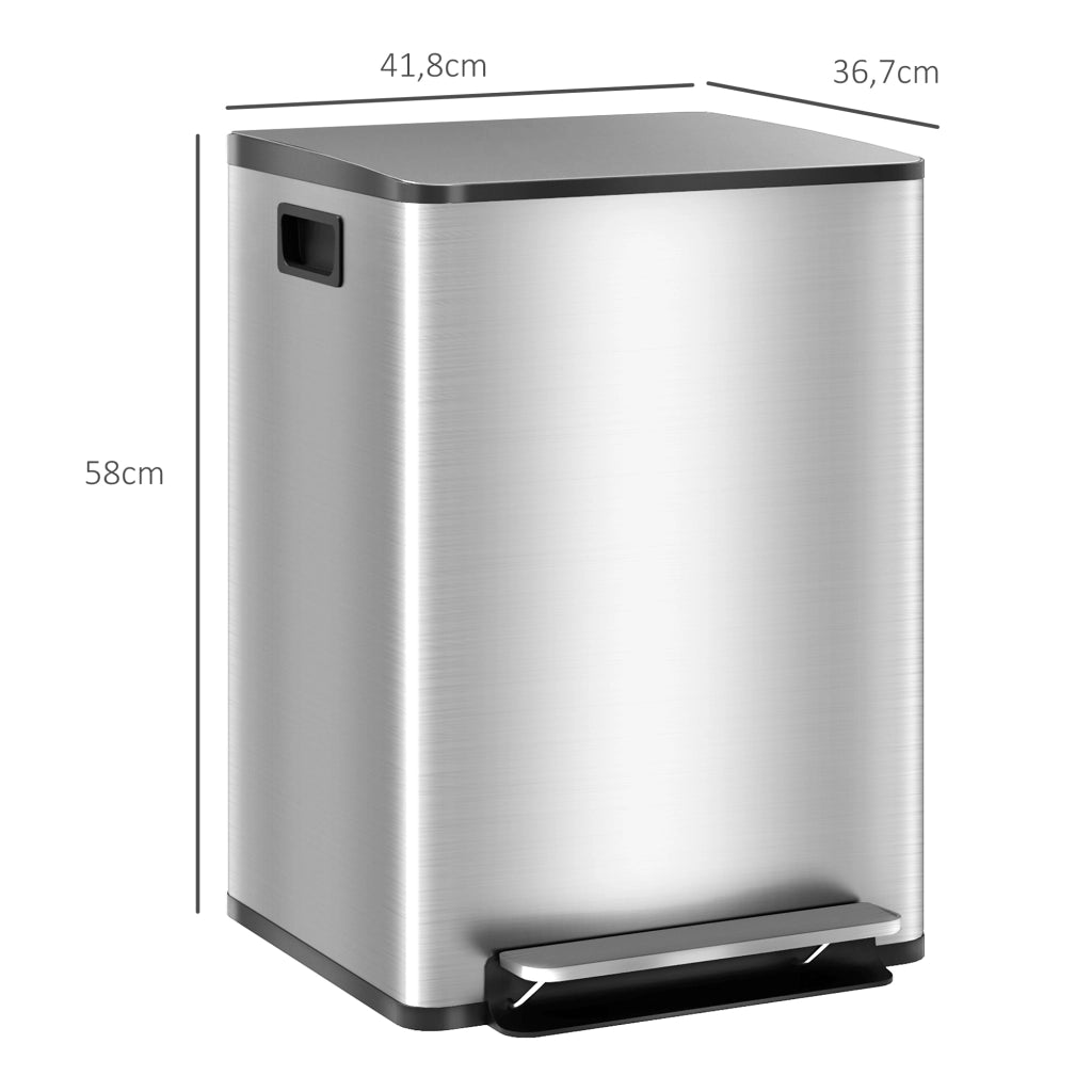 Bidone per rifiuti da cucina 2 scomparti 40L ¨C zephmum ¨C acciaio inox, pedale