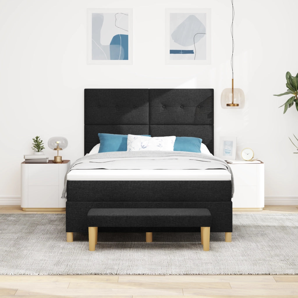 Letto a Box Spring con Materasso e Panchina Nero 140x200 cm Tessuto