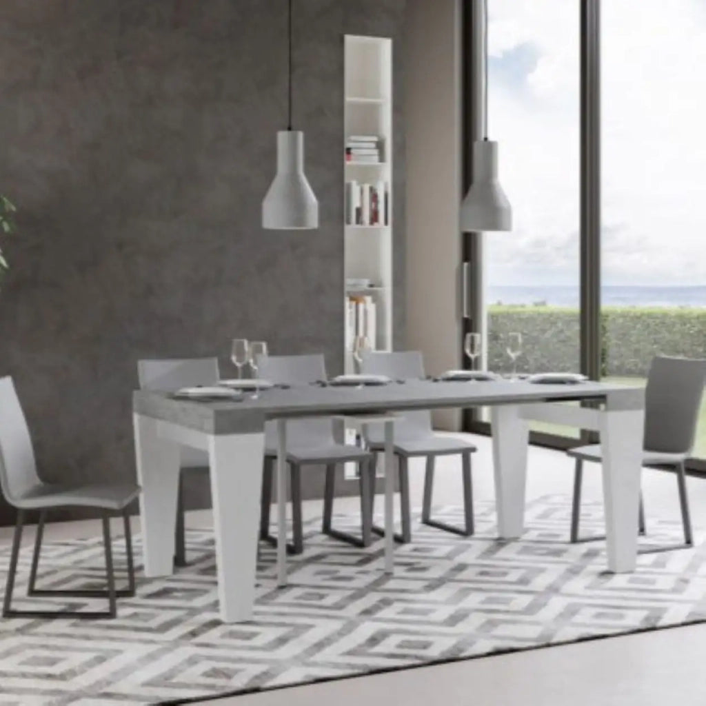 Consolle allungabile 90x40/196 cm Spimbo Mix Small piano cemento - struttura bianco frassino