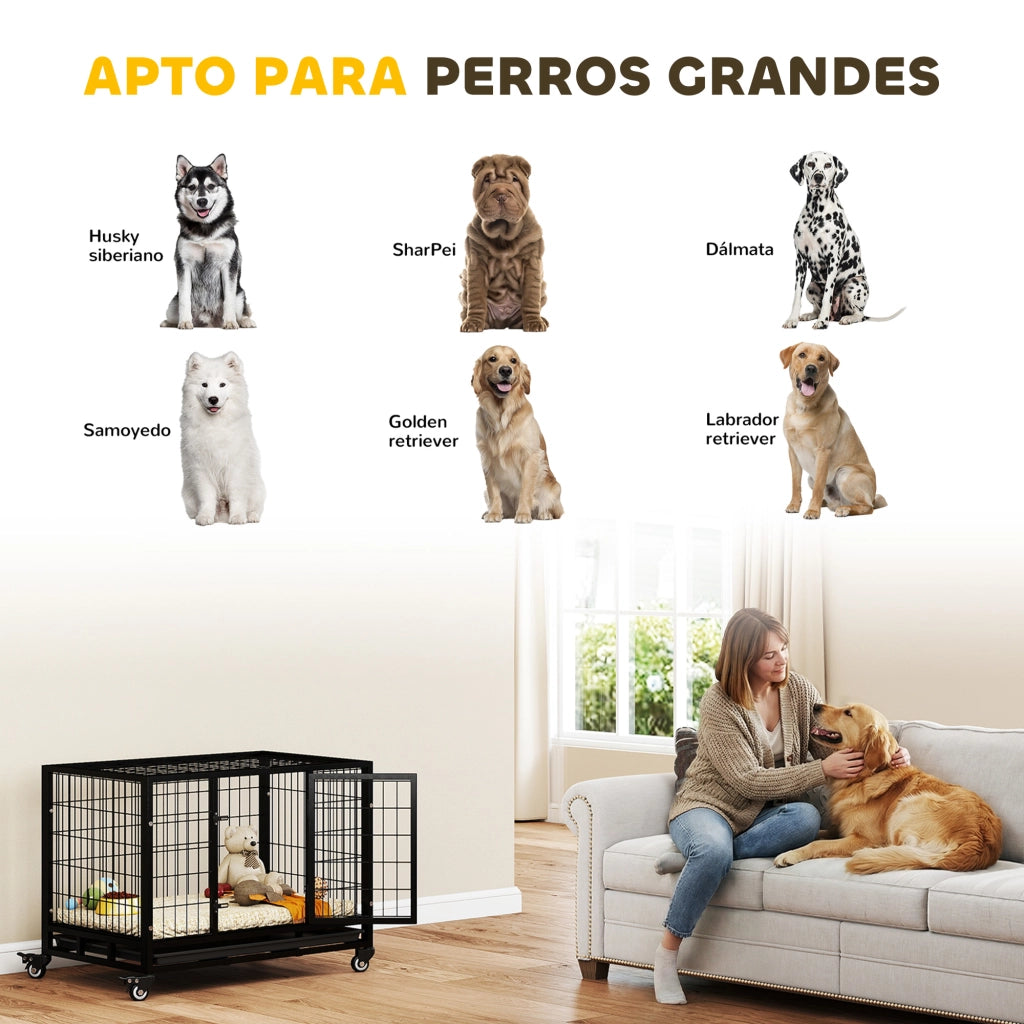 Gabbia per Cani Metallica con Ruote e Vassoio Estraibile ¨C Minimal ¨C Nero 92x62x75 cm