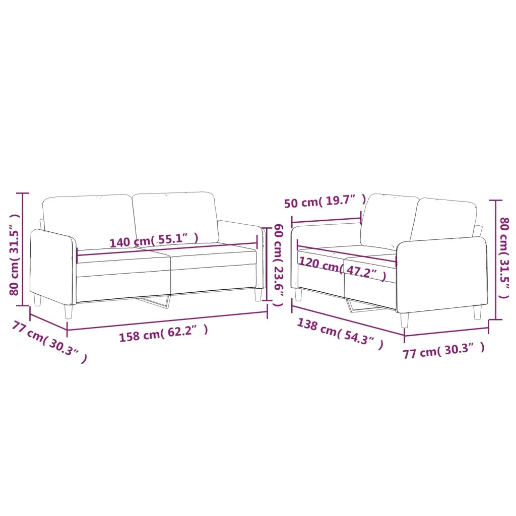 Set di Divani 2 pz con Cuscini Grigio Chiaro in Tessuto 3202086