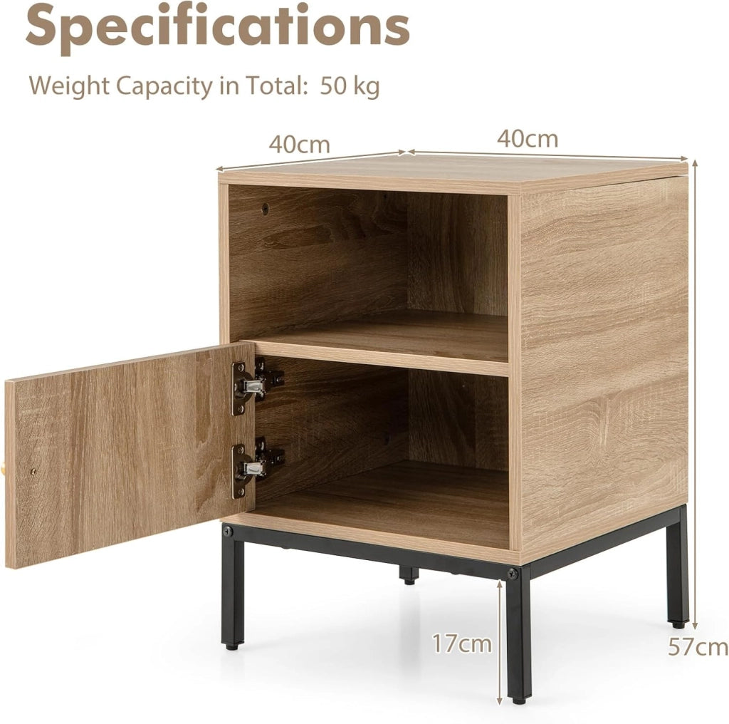 Comodino con porta in rattan, tavolino comodino con ripiano aperto e armadio, console notturna, 40 x 40 x 57 cm, per camera da letto, soggiorno (1)