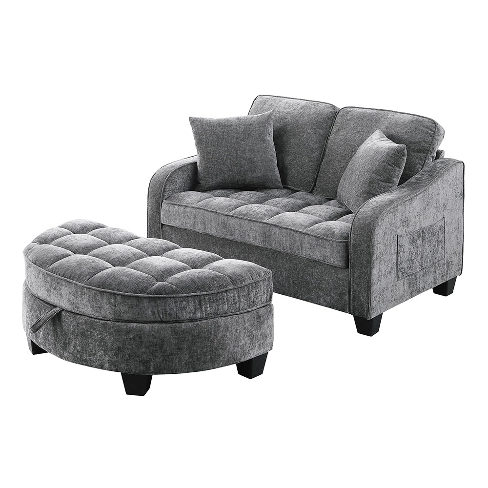 Divano multifunzione 2 in 1 - Xylo - Con pouf, legno eucalipto, grigio scuro