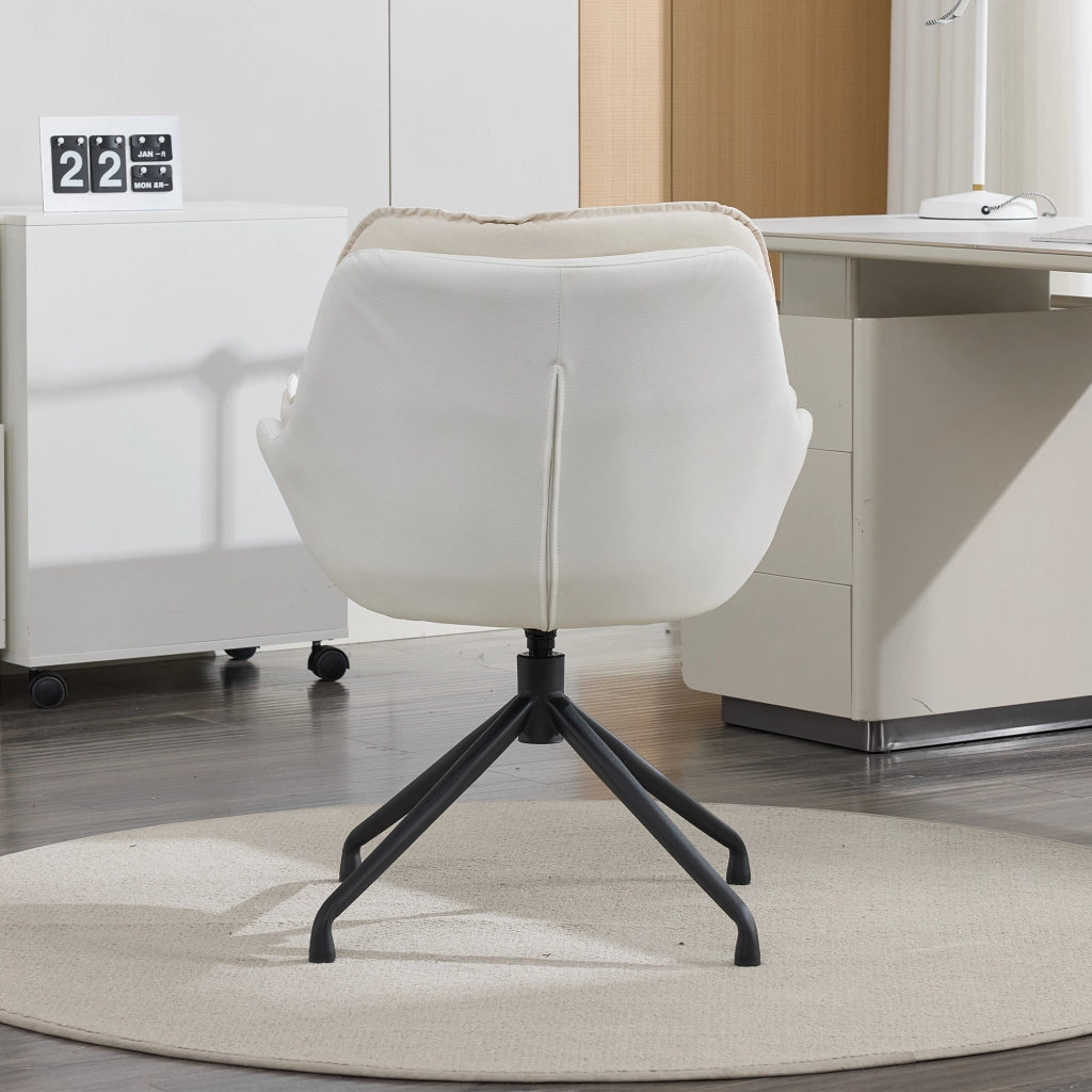 Sedia girevole in similpelle con seduta ergonomica e base metallica beige per soggiorno camera da letto e ufficio