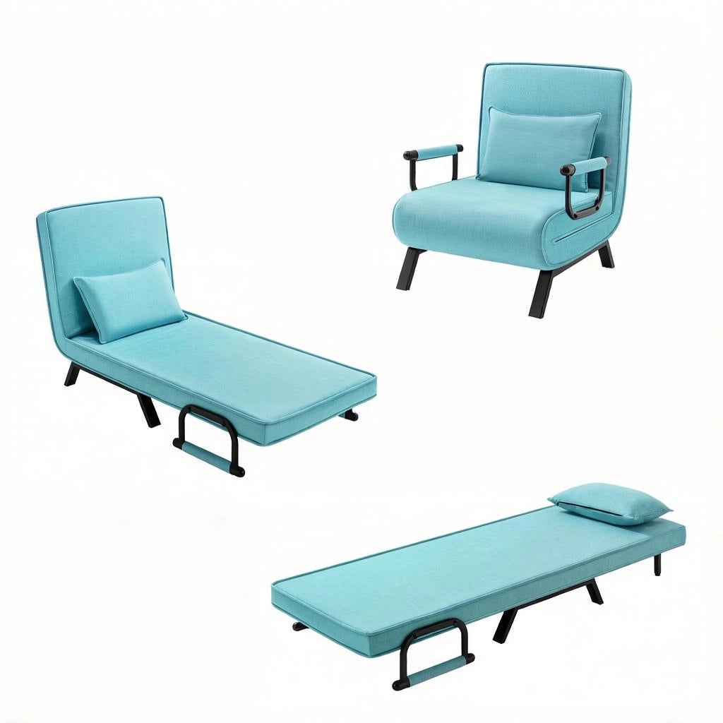 SEDIA LETTO 190x74 cm Blu in lino, metallo e spugna