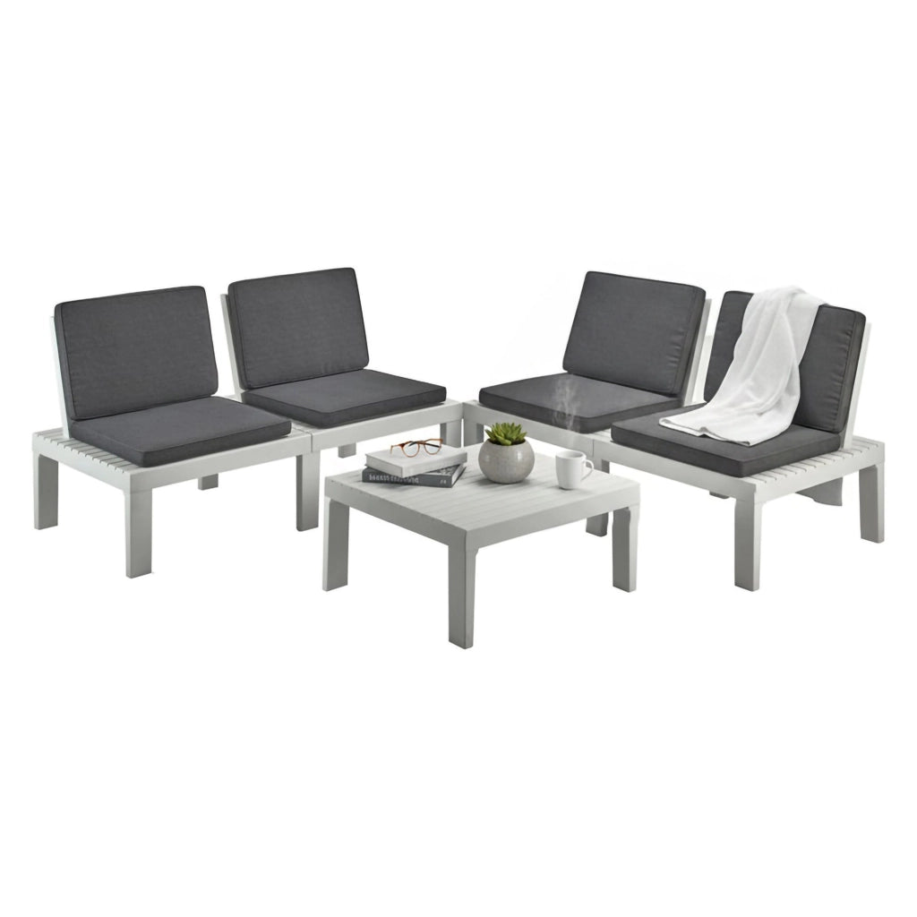 Salottino Outdoor Ermes, set Salotto da Esterno 4 Posti Made in Italy, Bianco