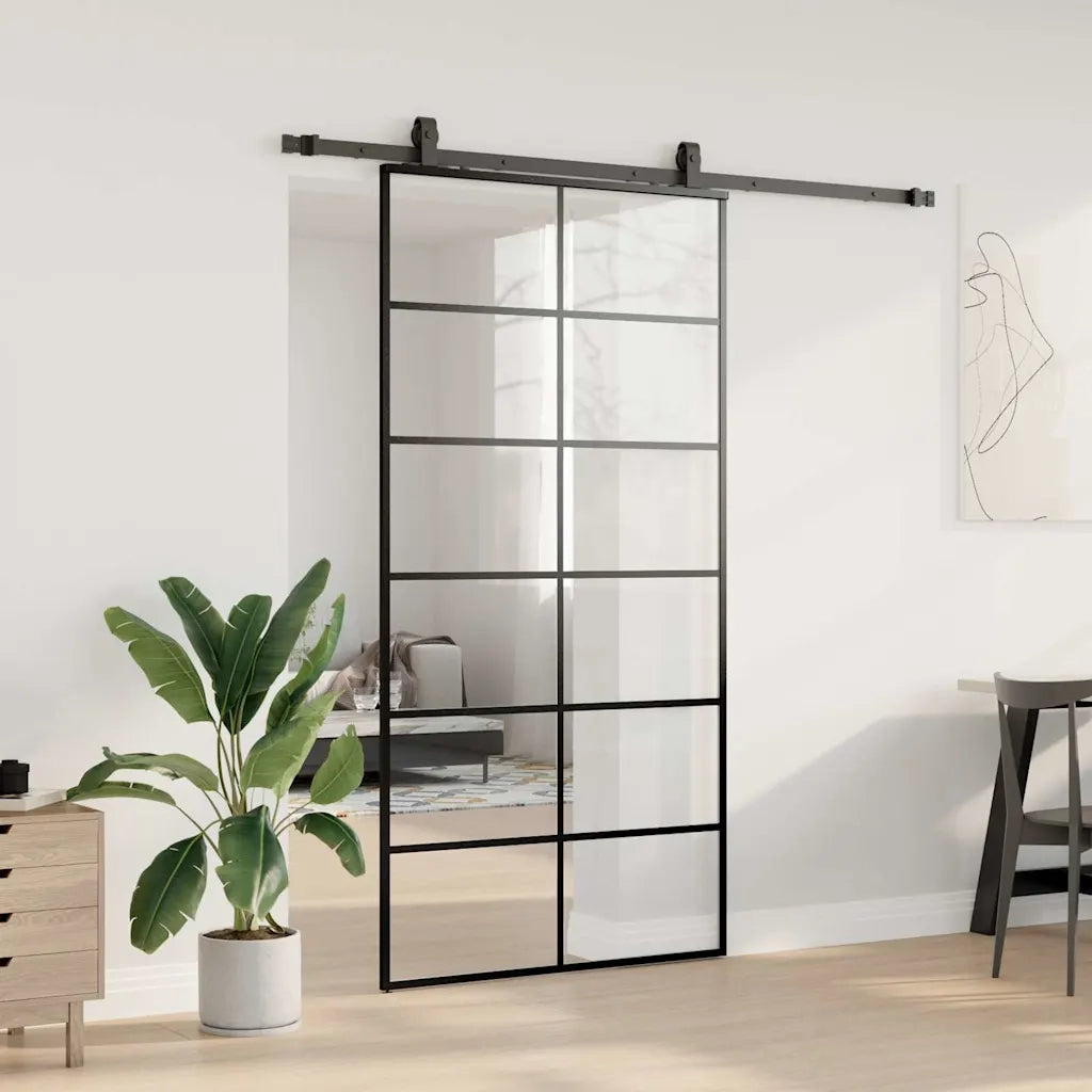 Porta Scorrevole con Ferramenta Nera 102x205 cm in Vetro ESG 3375852