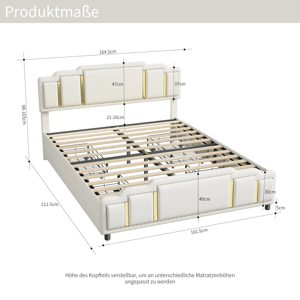 Letto matrimoniale 160x200 cm in velluto beige con LED e cassetti