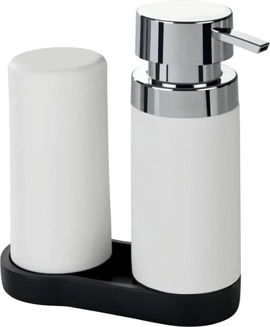 Stazione per il detersivo bianco con rilascio di detersivo - dispenser di sapone - bagno - cucina - bagno degli ospiti - 250 ml - 15 x 18 x 7 cm