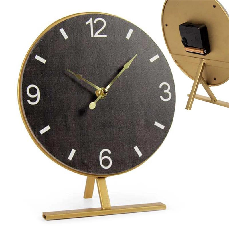 OROLOGIO DA TAVOLO TONDO IN LEGNO E METALLO STRUTTURA ORO 19 X 9 X 22 CM