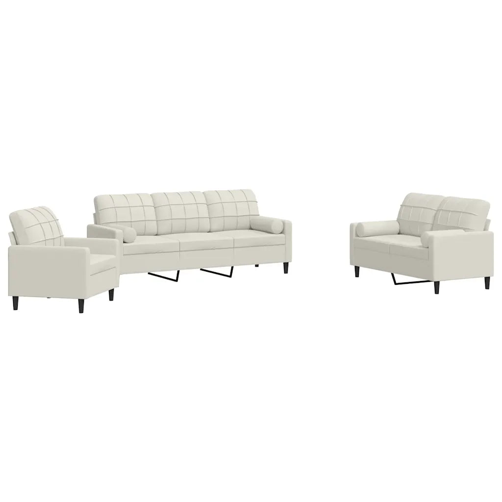 Set di Divani 3 pz con Cuscini e Rinforzi Crema in Velluto
