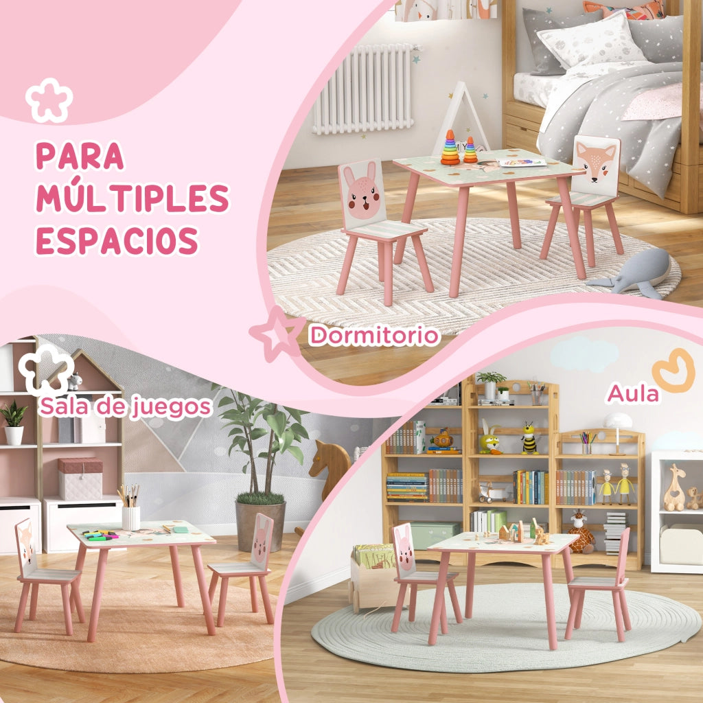 Set Tavolo e 2 Sedie Bambini ¨C Zephmum ¨C Rosa con Stampa Animali