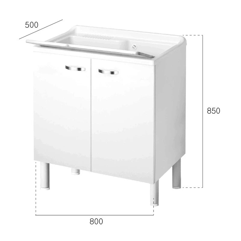 Lavatoio serie Arcobaleno con vasca 80x50 cm a un'anta bianco maniglie cromate