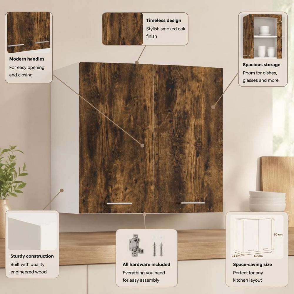 Lyon Wall Cabinet, Smoked Oak, 60x31x60 Cm, Engineered Wood