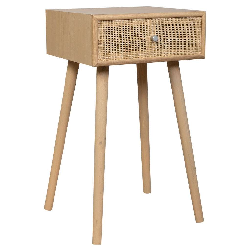 Comodino in MDF e rattan, 1 cassetto, marrone, 40x36x70 cm