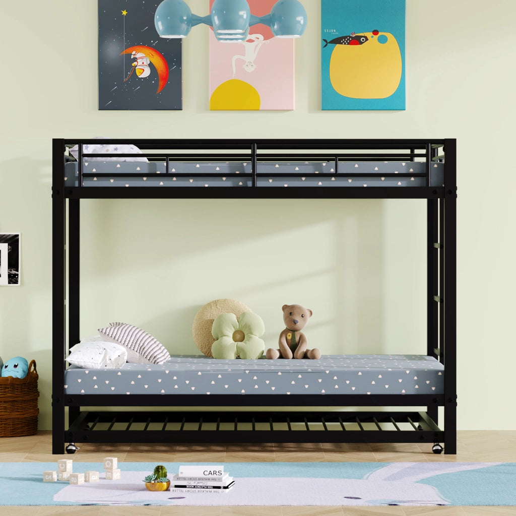 LETTO A CASTELLO 90x200 cm in metallo nero con letto estraibile EN747