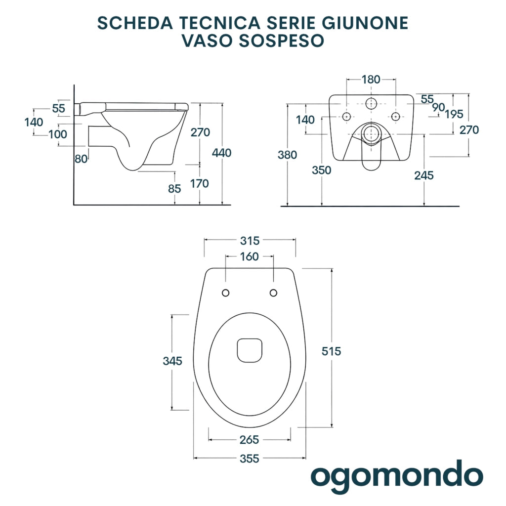 Coppia sanitari sospesi in ceramica serie giunone bianco lucido *** accessori con sedile standard, confezione 1