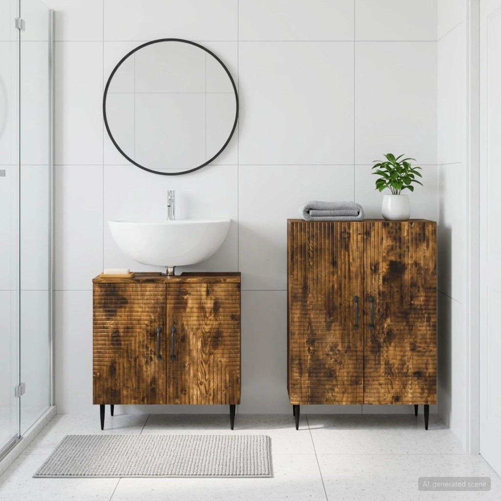 Set di Armadi da Bagno da 2 Pezzi HAARLEM Rovere Fumo 3417617