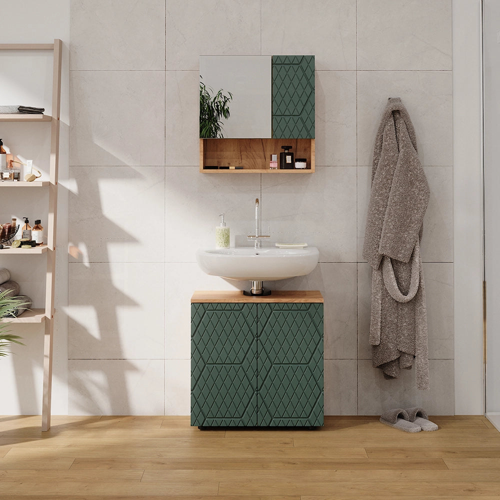 Vicco Set mobili bagno Quercia verde/oro 2 parti, base 60 cm