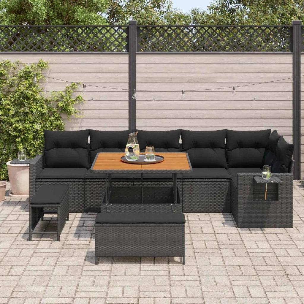 Set Divano da Giardino con cuscino 11 pcs Nero polyrattan