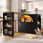 TAVOLO BAR MOBILE 135-205x39x100 cm Nero con LED e rotelle
