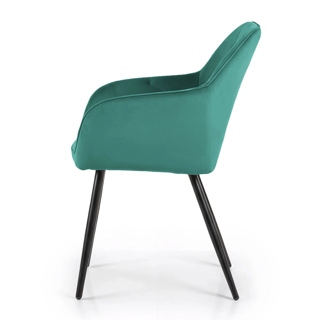 Set di 4 Sedie in velluto trapuntato DIAMANTE Verde Bottiglia gambe nere