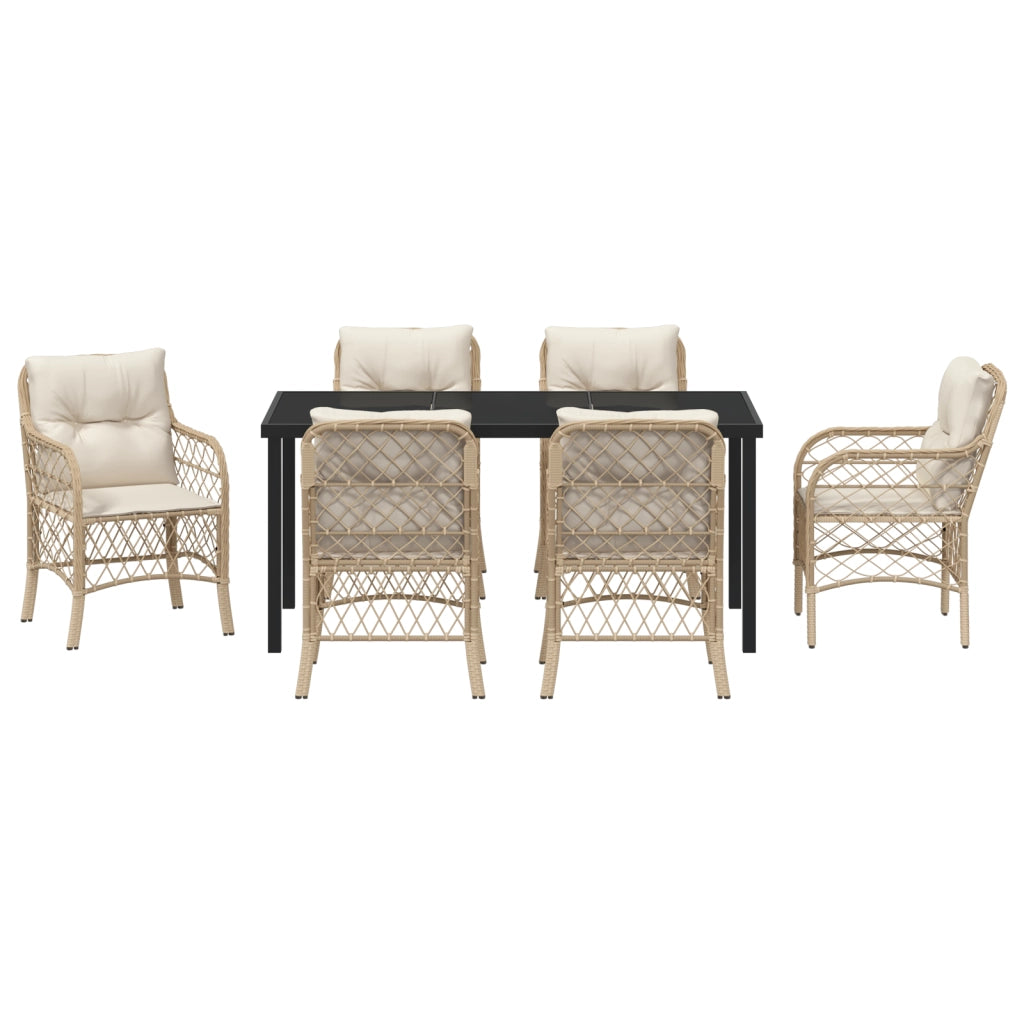 Set Da Pranzo Da Giardino 7 Pezzi Con Cuscini Beige Polyrattan