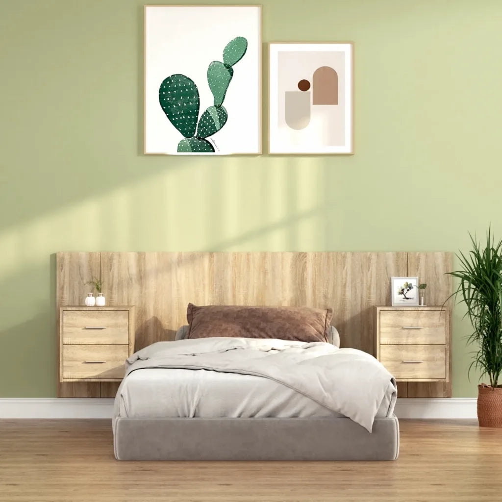 Testiera Letto con Comodini in Legno Multistrato Rovere Sonoma 3115686